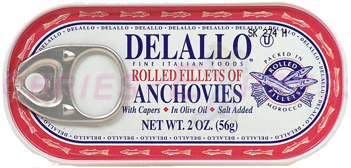 Delallo&nbsp;Fine Italian Foods&nbsp;rolled fillets of anchovies with capers in olive oil salt added Full-Size Picture